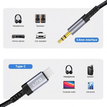 Lito USB-C to 3.5 mm Audio Cable LA01 - USB-C към 3.5 мм аудио кабел (100 см) (черен) 5