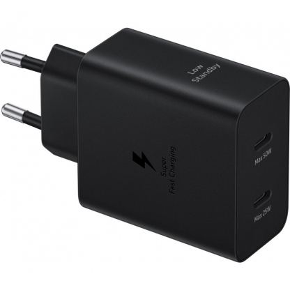 Захранване за ел. мрежа с 2xUSB-C изхода с технология за бързо зареждане и USB-C кабел (черен) - Samsung Dual USB-C 50W Travel Wall Charger EP-T5020XBEGEU (ритейл опаковка) 3