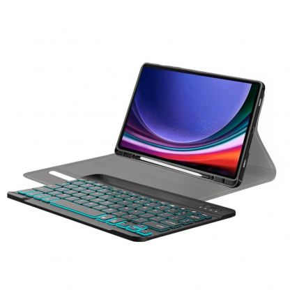 Кожен калъф с безжична блутут клавиатура и отделение за Samsung S-Pen за Samsung Galaxy S10 Plus, Galaxy Tab S9 Plus - Techsuit CozyTab Case and Bluetooth Keyboard (черен) 4