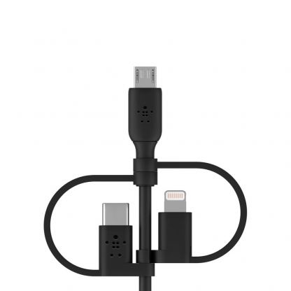 Качествен USB кабел с Lightning, microUSB и USB-C конектори (100 см) - Belkin Universal Cable 15W with Micro-USB, USB-C and Lightning Connectors (черен) 2