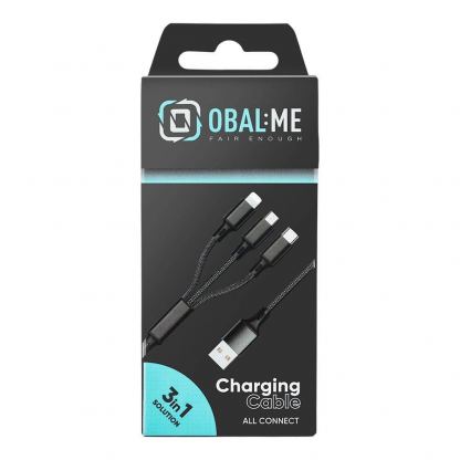 Универсален USB-A кабел с Lightning, microUSB и USB-C конектори (120 см) - OBALME AllConnect 3-in-1 USB-A Fast Charging Cable 12W (черен) 2
