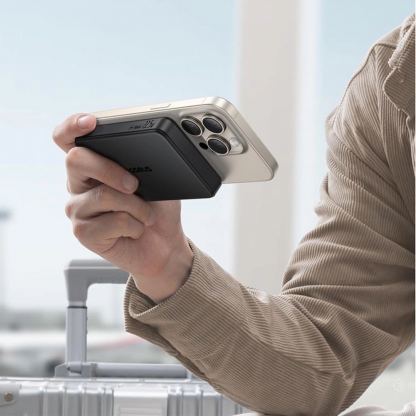 Външна батерия с USB-C порт, USB-A изход, безжично зареждане с MagSafe и вградена поставка (черен) - Baseus Airpow II Qi2 Magnetic Wireless Power Bank 10000 mAh 22.5W (черен) 2
