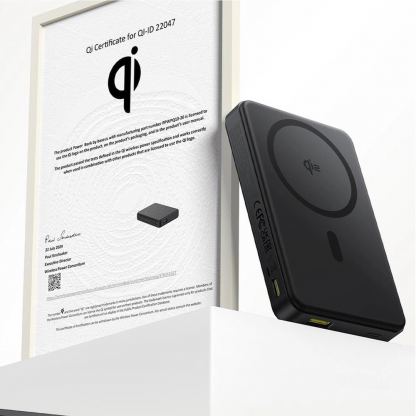 Външна батерия с USB-C порт, USB-A изход, безжично зареждане с MagSafe и вградена поставка (черен) - Baseus Airpow II Qi2 Magnetic Wireless Power Bank 10000 mAh 22.5W (черен) 5