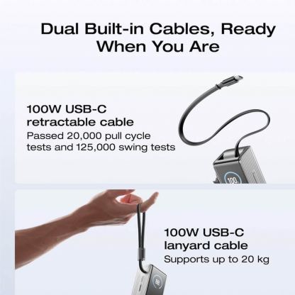 Външна батерия с вградени 2xUSB-C кабели и USB-C, USB-A портове и технология за бързо зареждане - EcoFlow Rapid Power Bank With Built-In Retractable Cables 25000 mAh 170W (черен) 4