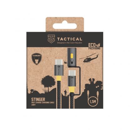 Кабел с бързо зареждане за устройства с USB-C порт и LED светлина  - Tactical Stinger 2-in-1 USB-C Cable 60W (150 см) (черен) 3
