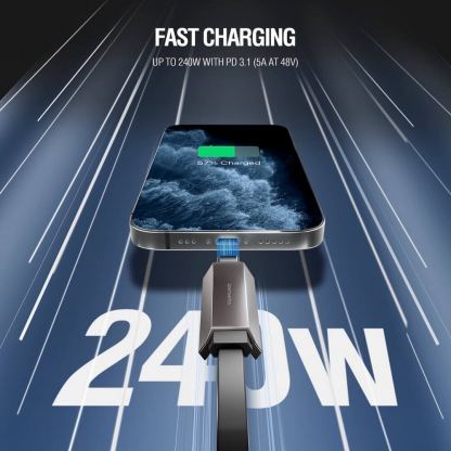 Компактен USB-C към USB-C кабел с четец за microSD карти памет за мобилни устройства - 4smarts Enterprise Storage USB4 USB-C to USB-C Cable 240W Card Reading Cable (черен) (6 см) 6