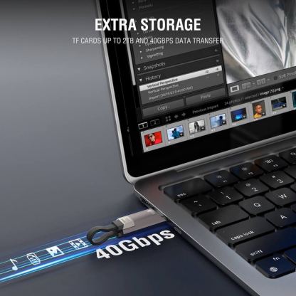 Компактен USB-C към USB-C кабел с четец за microSD карти памет за мобилни устройства - 4smarts Enterprise Storage USB4 USB-C to USB-C Cable 240W Card Reading Cable (черен) (6 см) 7