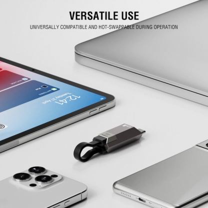 Компактен USB-C към USB-C кабел с четец за microSD карти памет за мобилни устройства - 4smarts Enterprise Storage USB4 USB-C to USB-C Cable 240W Card Reading Cable (черен) (6 см) 9