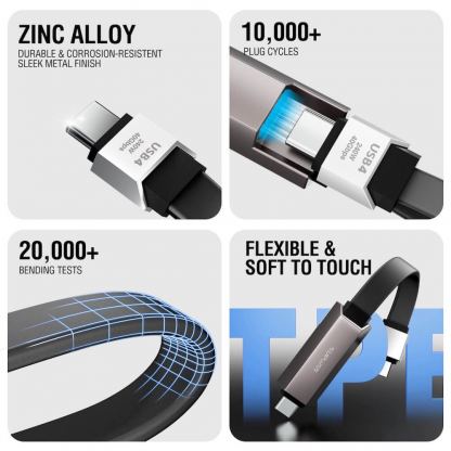 Компактен USB-C към USB-C кабел с четец за microSD карти памет за мобилни устройства - 4smarts Enterprise Storage USB4 USB-C to USB-C Cable 240W Card Reading Cable (черен) (6 см) 10