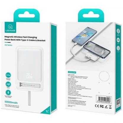 Преносима външна батерия с USB-C порт и безжично зареждане с MagSafe - Usams XM Series CD219 Wireless Charging Power Bank 10000 mAh 22.5W (черен) 7