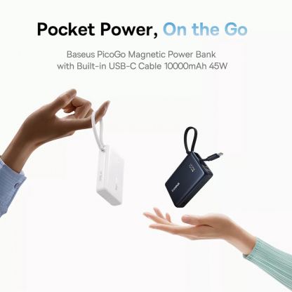 Външна батерия 10000 mAh с вграден USB-C кабел и 1xUSB-C, 1xUSB-A портове - Baseus PicoGo Digital Display Power Bank With USB-C Cable 45W 10000mAh (черен) 6