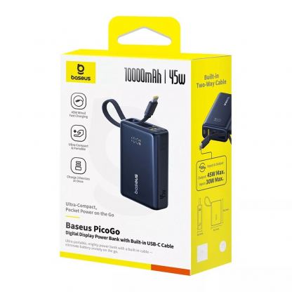 Външна батерия 10000 mAh с вграден USB-C кабел и 1xUSB-C, 1xUSB-A портове - Baseus PicoGo Digital Display Power Bank With USB-C Cable 45W 10000mAh (черен) 7