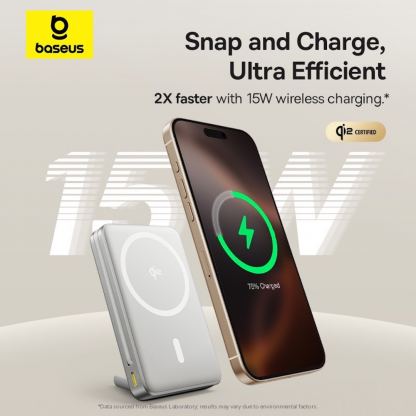 Външна батерия с вграден USB-C кабел, USB-C порт и Qi2 безжично зареждане - Baseus Nomos Qi2 Power Bank 10000 mAh 45W (сив) 5