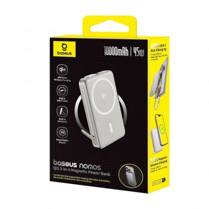 Външна батерия с вграден USB-C кабел, USB-C порт и Qi2 безжично зареждане - Baseus Nomos Qi2 Power Bank 10000 mAh 45W (сив) 8