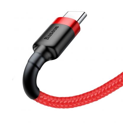 Кабел с въжена оплетка и бързо зареждане за устройства с USB-C порт - Baseus Cafule USB-A to USB-C Cable 3A (CATKLF-A09) (червен-черен) (50 см) 2