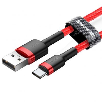 Кабел с въжена оплетка и бързо зареждане за устройства с USB-C порт - Baseus Cafule USB-A to USB-C Cable 3A (CATKLF-A09) (червен-черен) (50 см) 3