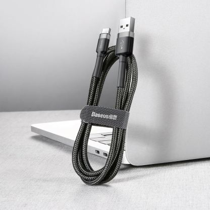 Кабел с въжена оплетка и бързо зареждане за устройства с USB-C порт - Baseus Cafule USB-A to USB-C Cable 3A (CATKLF-AG1) (черен-сив) (50 см) 2