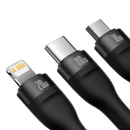 Универсален USB-C кабел с Lightning, microUSB и USB-C конектори - Baseus Flash Series II 3-in-1 USB-C Fast Charging Cable 100W (CASS030201) (черен) (150 см) 2