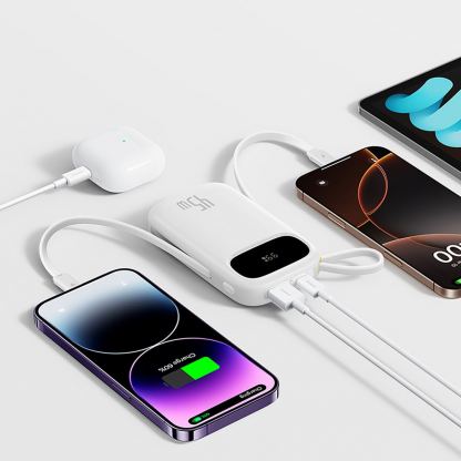 Външна батерия с вграден USB-C и Lightning кабел и USB-C, USB-А портове - Baseus EnerFill FC31 Qpow2 Power Bank With USB-C and Lightning cable 45W 20000 mAh (бял) 5
