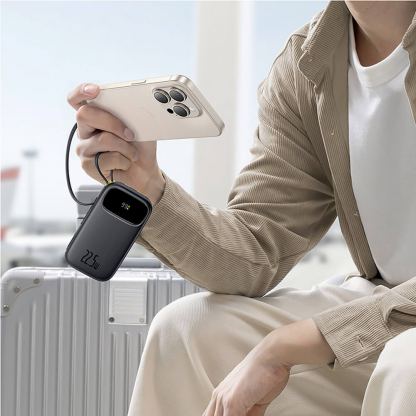 Външна батерия с вграден USB-C и Lightning кабел и USB-C, USB-А портове - Baseus Qpow3 Digital Display Power Bank With USB-C And Lightning cable 22.5W 20000mAh (черен) 6