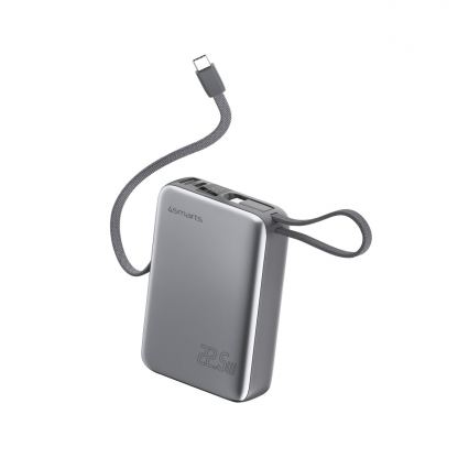 Външна батерия с вградени USB-C кабели, USB-A и USB-C портове - 4smarts Pocket Dual Cord 20000mAh 22.5W (тъмносив) 2