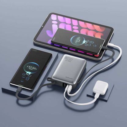 Външна батерия с вградени USB-C кабели, USB-A и USB-C портове - 4smarts Pocket Dual Cord 20000mAh 22.5W (тъмносив) 3
