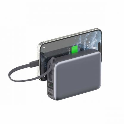 Външна батерия с вградени USB-C кабели, USB-A и USB-C портове - 4smarts Pocket Dual Cord 20000mAh 22.5W (тъмносив) 4