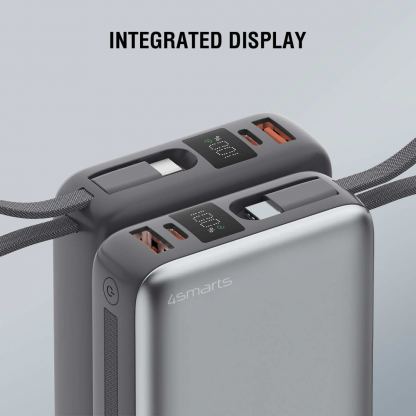 Външна батерия с вградени USB-C кабели, USB-A и USB-C портове - 4smarts Pocket Dual Cord 20000mAh 22.5W (тъмносив) 6