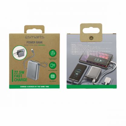 Външна батерия с вградени USB-C кабели, USB-A и USB-C портове - 4smarts Pocket Dual Cord 20000mAh 22.5W (тъмносив) 7