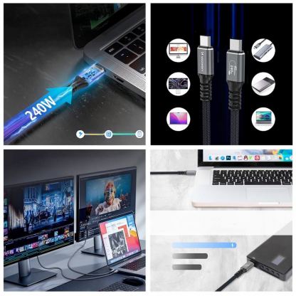 Здрав USB4 кабел с Thunderbolt 4 за устройства с USB-C порт - Wozinsky Thunderbolt 4 USB4 USB-C to USB-C Cable 240W (черен) (150 см)  10