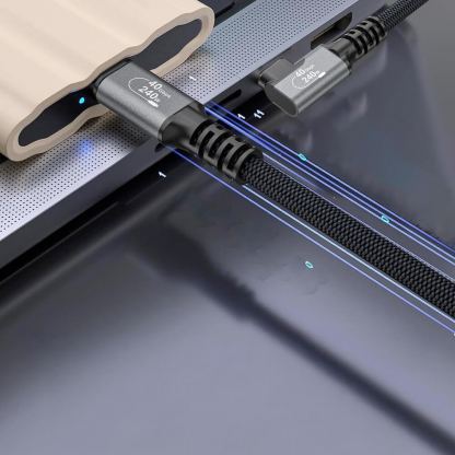 Здрав USB4 кабел с Thunderbolt 4 за устройства с USB-C порт - Wozinsky Thunderbolt 4 USB4 USB-C to USB-C Angled Cable 240W (черен) (150 см)  9