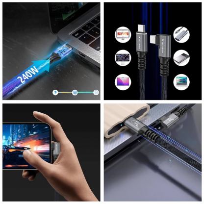 Здрав USB4 кабел с Thunderbolt 4 за устройства с USB-C порт - Wozinsky Thunderbolt 4 USB4 USB-C to USB-C Angled Cable 240W (черен) (150 см)  10