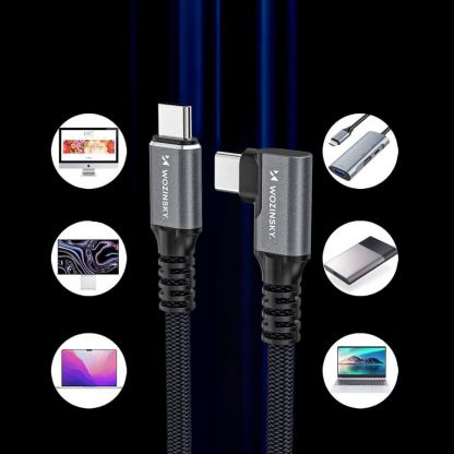 Здрав USB4 кабел с Thunderbolt 4 за устройства с USB-C порт - Wozinsky Thunderbolt 4 USB4 USB-C to USB-C Angled Cable 240W (черен) (100 см)  6