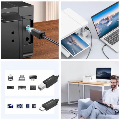 Кабел за принтер и други външни устройства USB-C Male към USB-B Male - Wozinsky USB-C To USB-B 2.0 Printer Cable (черен) (200 см) 9