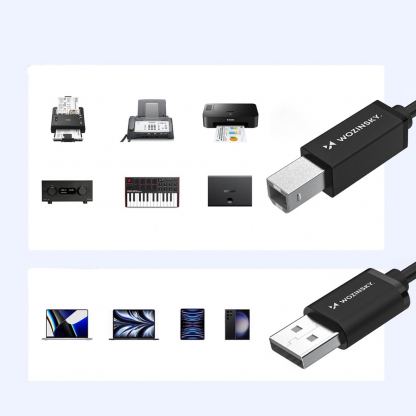 Кабел за принтер и други външни устройства USB-A Male към USB-B Male - Wozinsky USB 2.0 to USB Type B Cable (черен) (150 см) 7