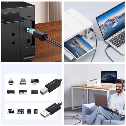 Кабел за принтер и други външни устройства USB-A Male към USB-B Male - Wozinsky USB 2.0 to USB Type B Cable (черен) (150 см) 10