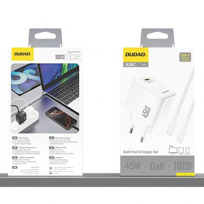 Захранване за ел. мрежа с USB-C изход с технология за бързо зареждане и USB-C към USB-C кабел - Dudao A28C GaN Fast Wall Charger 45W (бял) 5