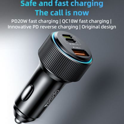 Зарядно за кола с USB-A, USB-C и Lightning изходи с технология за бързо зареждане и USB-C към Lightning кабел - Yesido Y60 Fast Car Charger 38W With Lightning cable (черен) 2