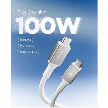 Кабел с бързо зареждане за устройства с USB-C порт - Spigen Essential USB-C to USB-C Cable 100W (бял) (100 см) 2