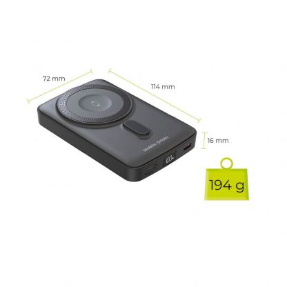 Преносима външна батерия с USB-C порт и безжично зареждане с MagSafe и Apple Watch - Mobile Origin PB9 Magnetic Wireless Charging Power Bank 10000 mAh 20W (черен) 12