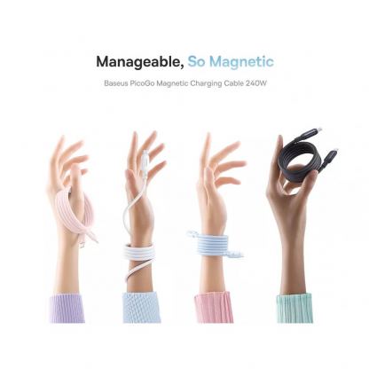 Кабел с вграден магнитен органайзер с бързо зареждане за устройства с USB-C порт - Baseus PicoGo Magnetic Liquid Silicone USB-C to USB-C Cable 240W (100 см) (черен) 4
