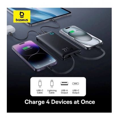 Външна батерия с вградени USB-C и Lightning кабели и USB-C, USB-A портове и технология за бързо зареждане - Baseus Airpow Lite Fast Charging Power Bank 22.5W 10000 mAh (P10067501123-00) (черен) 8