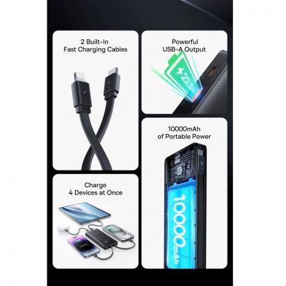 Външна батерия с вградени USB-C и Lightning кабели и USB-C, USB-A портове и технология за бързо зареждане - Baseus Airpow Lite Fast Charging Power Bank 22.5W 10000 mAh (P10067501123-00) (черен) 9