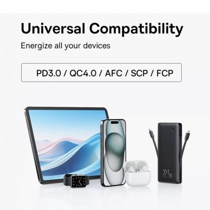 Външна батерия с вградени USB-C и Lightning кабели и USB-C, USB-A портове и технология за бързо зареждане - Baseus Airpow Lite Fast Charging Power Bank 22.5W 10000 mAh (P10067501123-00) (черен) 11