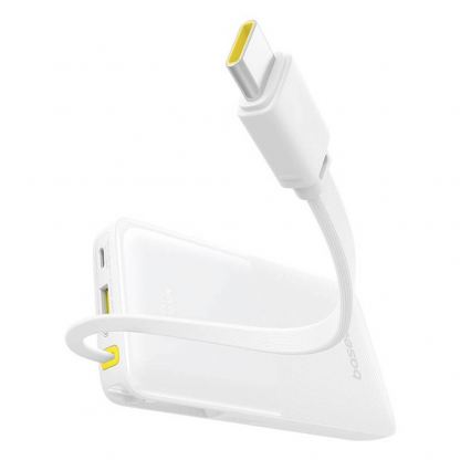 Външна батерия 10000 mAh с вграден USB-C кабел и 1xUSB-C, 1xUSB-A портове - Baseus Bipow 2 Digital Display Power Bank With USB-C Cable 20W 10000mAh (бял) 5