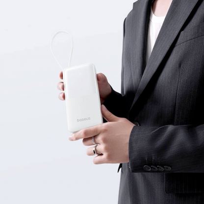 Външна батерия 10000 mAh с вграден USB-C кабел и 1xUSB-C, 1xUSB-A портове - Baseus Bipow 2 Digital Display Power Bank With USB-C Cable 20W 10000mAh (бял) 8