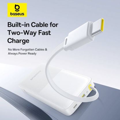 Външна батерия 10000 mAh с вграден USB-C кабел и 1xUSB-C, 1xUSB-A портове - Baseus Bipow 2 Digital Display Power Bank With USB-C Cable 20W 10000mAh (бял) 9