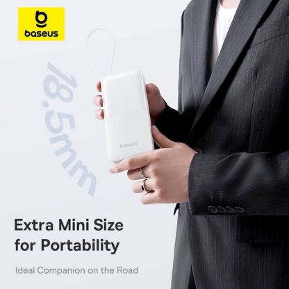 Външна батерия 10000 mAh с вграден USB-C кабел и 1xUSB-C, 1xUSB-A портове - Baseus Bipow 2 Digital Display Power Bank With USB-C Cable 20W 10000mAh (бял) 15