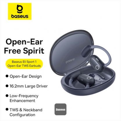 Безжични блутут слушалки със зареждащ кейс - Baseus Eli Sport 1 Open-Ear TWS Earbuds (черен) 6