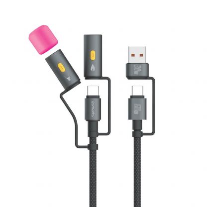 Кабел с бързо зареждане за устройства с USB-C порт, LED светлина и запалка и USB-C към USB-A адаптер - 4smarts 4-in-1 USB-C Cable Set Explorer 60W (100 см) (черен) 2